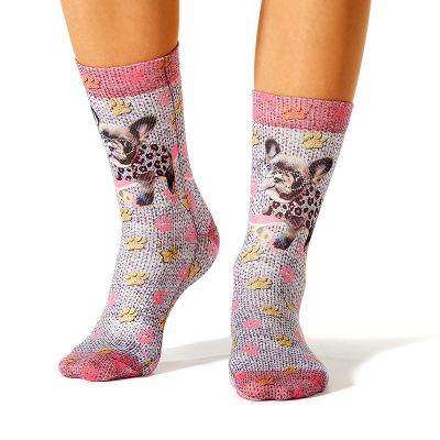 Damen Socken mit Baumwollanteil - Pink mit grau FRENCH BULLDOG