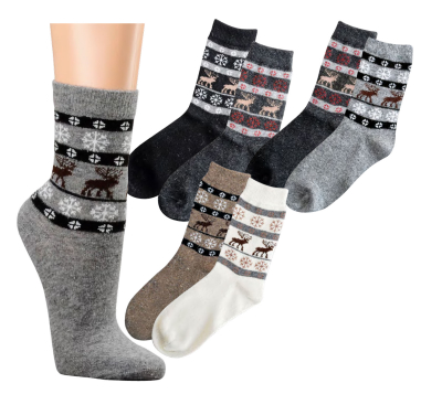 2er Bündel Wollsocken Skandinavien-Design mit Elch-Motiv - verschiedene Farben