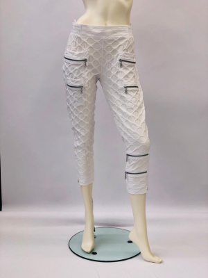 Modische Damen Hose weiß 7/8 - eckiges Wabenmuster